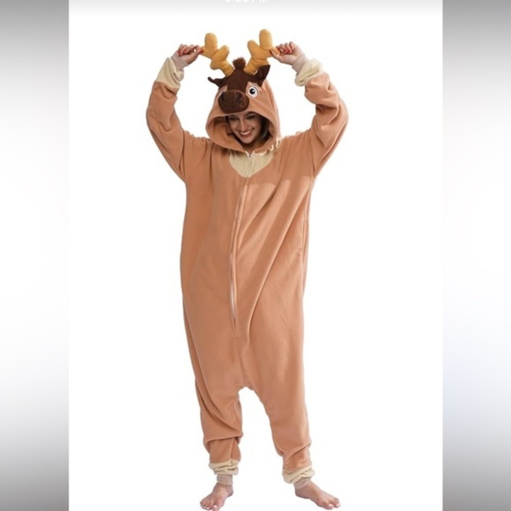Reindeer adult Hooded jumpsuit pijamas Costume size small